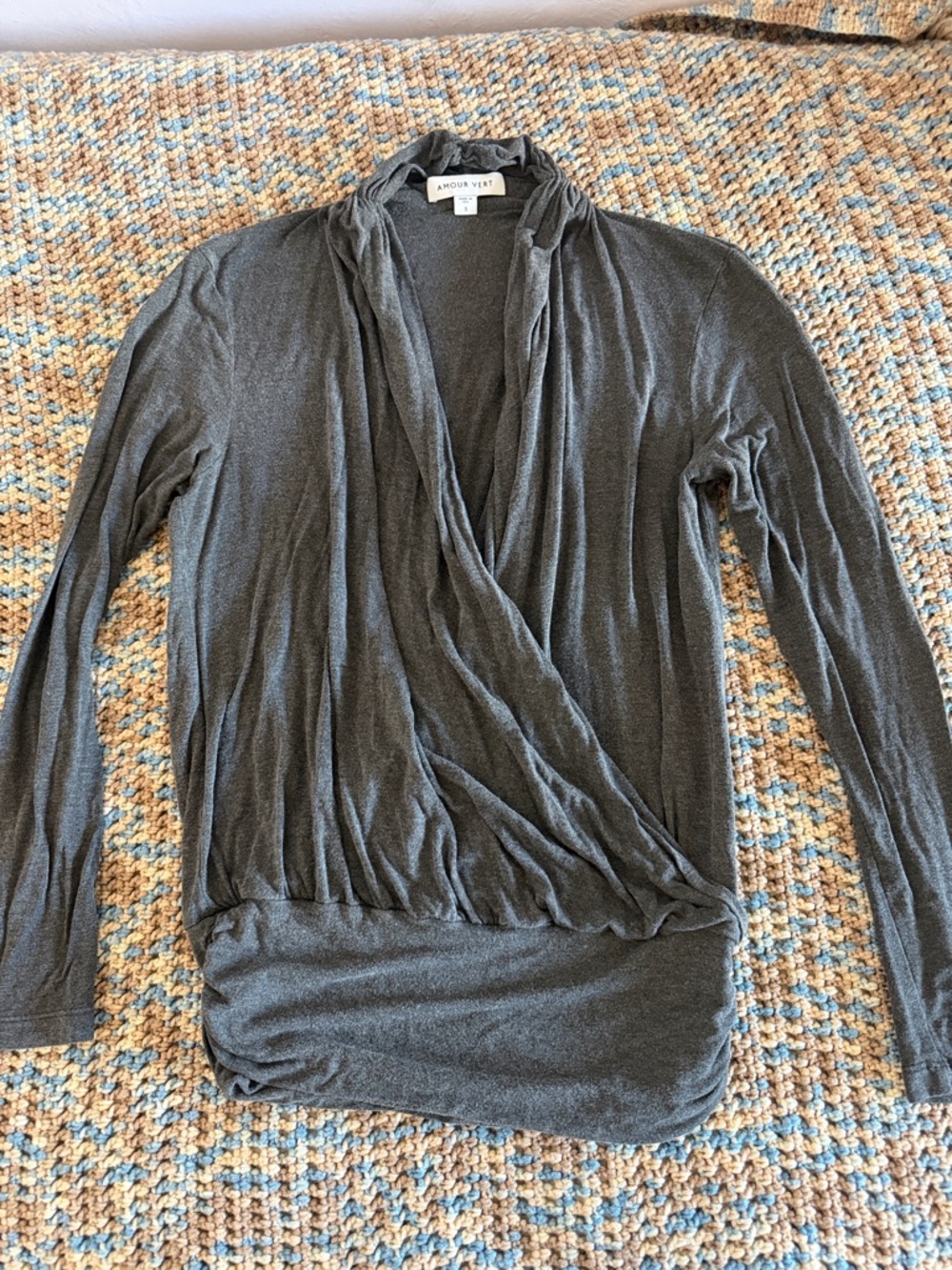 Amour Vert Charcoal Wrap-Front Long Sleeve Top